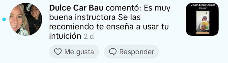 Es muy buena instructora. Se las recomiendo, te enseña a usar tu intuición.